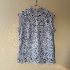 Nanette Lepore Top Womens M Light Blue Lace Sleeveless Floral Crochet Lined Zip